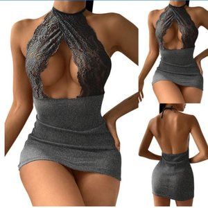 NWOT Lingerie Lace Keyhole Halter Neck Sparkle shimmery Bodycon Nightie Sz OS